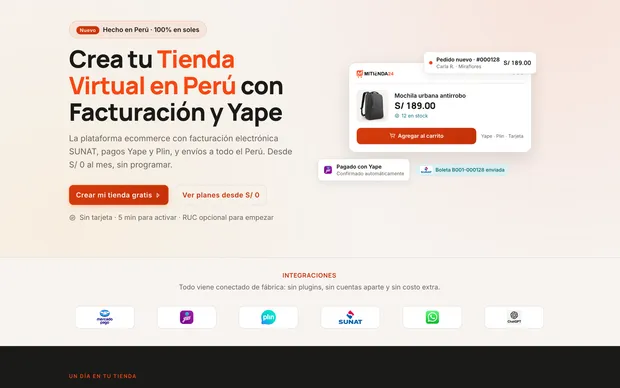Portada de MiTienda24 con un pedido confirmado por Yape y su boleta enviada a SUNAT